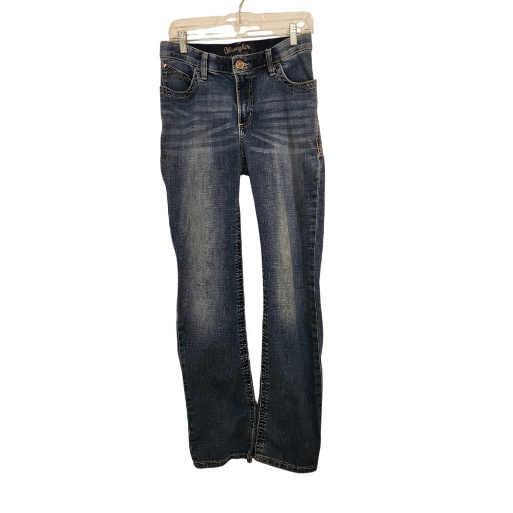 Wrangler Willow Ultimate Riding Bootcut Jeans Cowgirl Mid Rise Casual Blue Denim